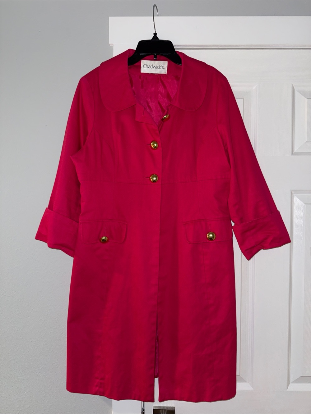 Vintage Chadwicks Bright Fuchsia Single-Breasted Trench Coat size M